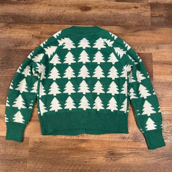 Dec. 25th Holiday Cardigan Sweater Green Red White Christmas Trees Teacher S - Picture 2 of 8